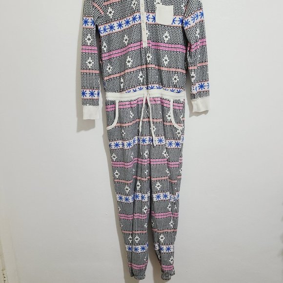 Kensie Onesie Hooded Fleece Pattern PJ's Large - Picture 15 of 16